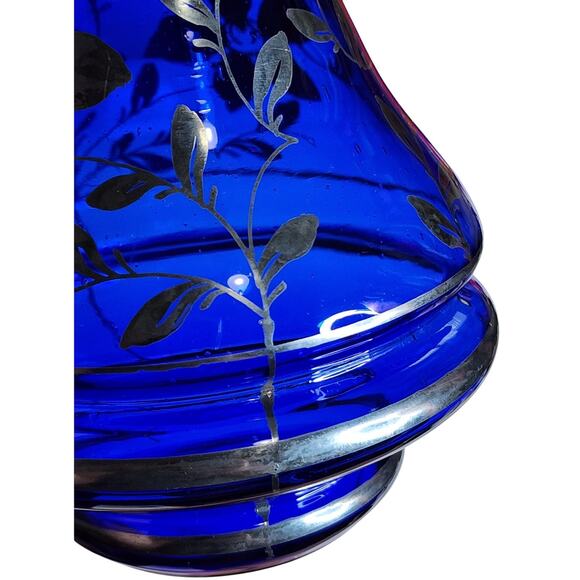 Rossini Empoli, Italy Decanter, Cobalt Blue with Silver Overlay, Vintage - Picture 8 of 8